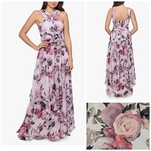 Xscape Maxi Dress Sz 14 Chifon Gown Floral Cascading Ruffles Flowy Evening Soft